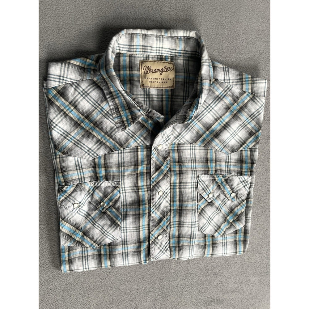 Wrangler Western Pearl Snap Shirt Mens Sz XXL 2XL Plaid Short Sleeve